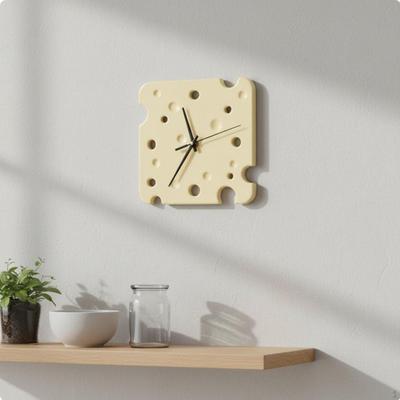 Horloge en forme de fromage Mécanisme silencieux Céramique Nouveauté Design créatif Décoration de maison pour enfants,