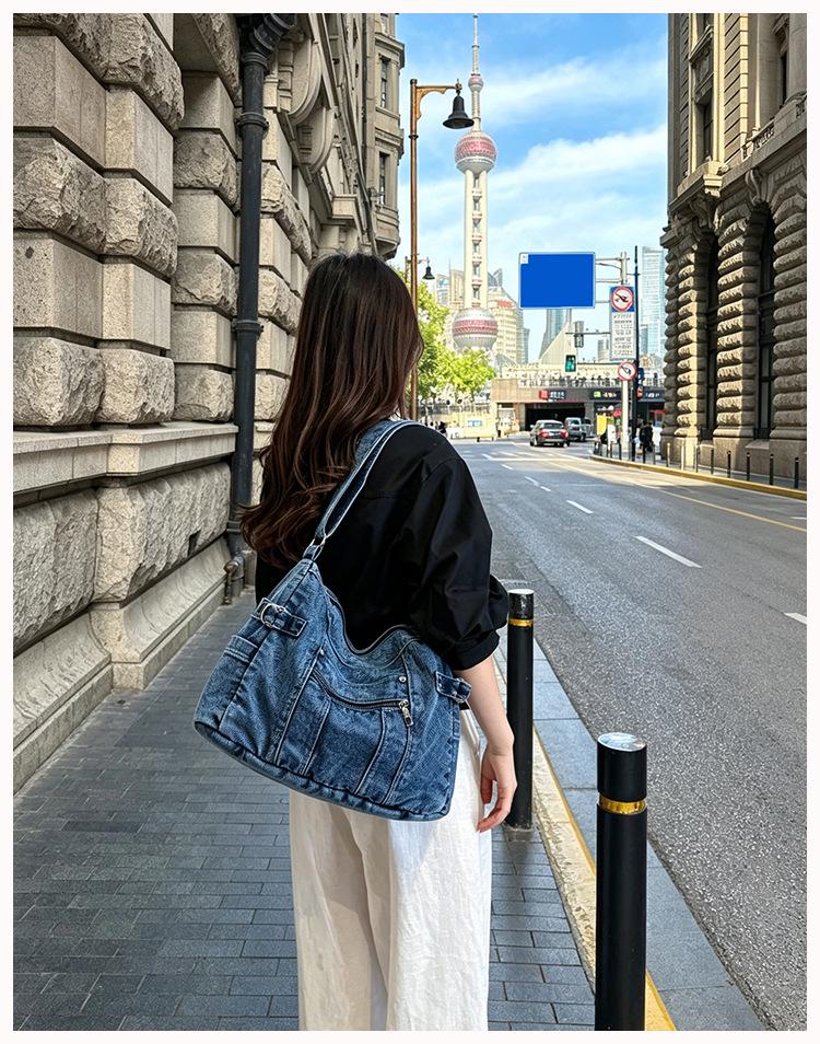 Denim One-Shoulder-Tragetasche im koreanischen Stil 2026 - Vielseitig, großes Fassungsvermögen für Arbeit/Uni