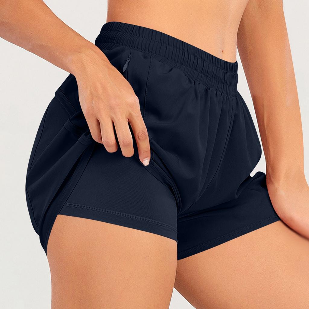 Women's Sports Running Shorts, Quick-drying And Lightweight Fitness Shorts With Zippered Pockets