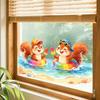 Summer Window Clings Pool Party Theme Cartoon Squirrel Window Decal Removable Static PVC Glass Sticker for Beach Party Supplies Home Office Decor