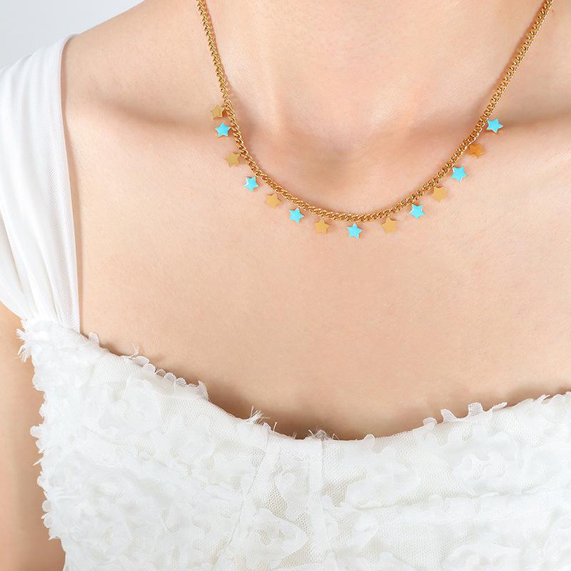 

Универсальное ожерелье из нержавеющей стали для женщин в стиле хип-хоп с каплями масла и пентаграммой, модный тренд Spice Girl, цепочка на ключицу