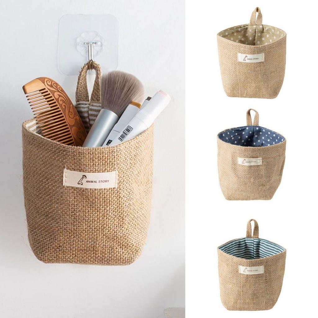 Linen Cotton Hanging Mini Storage Basket Home Kid Toy Sundries Bag Box Organizer