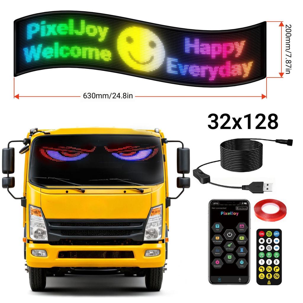 Smart LED Car Sticker: Full Color Flexible Display with Bluetooth Scrolling Subtitles for In-Car Advertising.