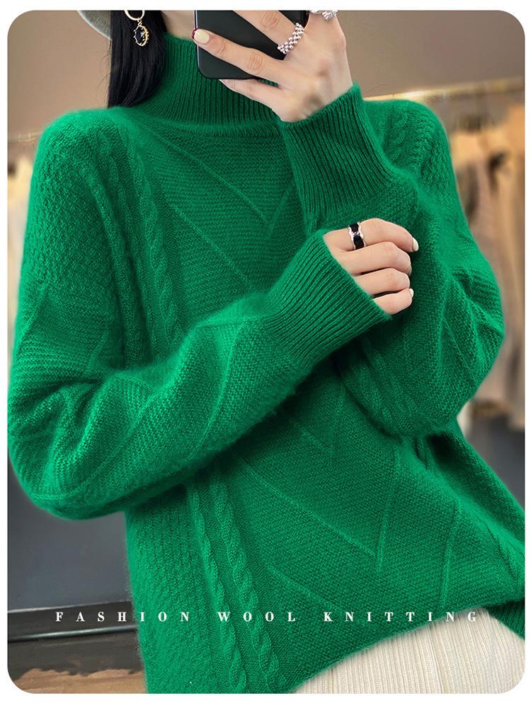 Women's Plus Size High Neck Wool Pullover: Thick Knit Sweater for Autumn & Winter