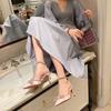 Sandals New Women's Rhinestone Bow Women's Shoes Thin Heel Bag Head French Beautiful Cool High Heels