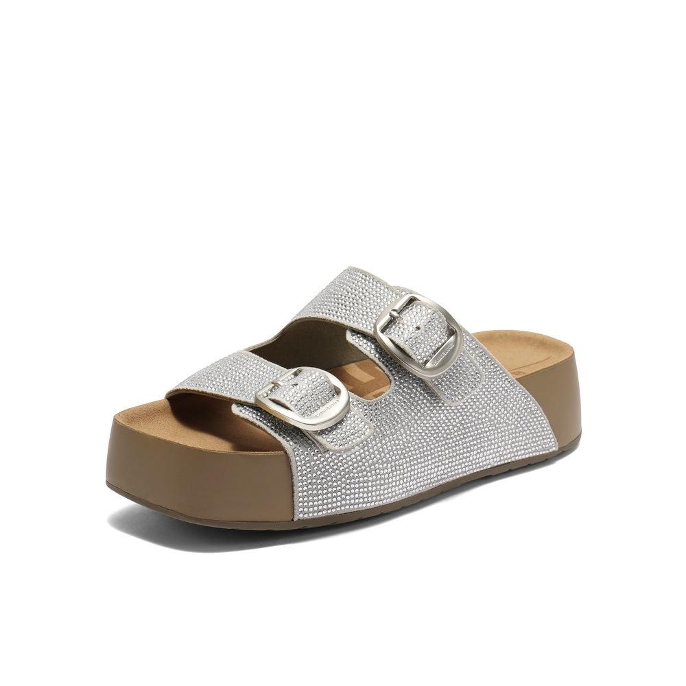 Platform slippers women's new double buckle with versatile beach cool slippers