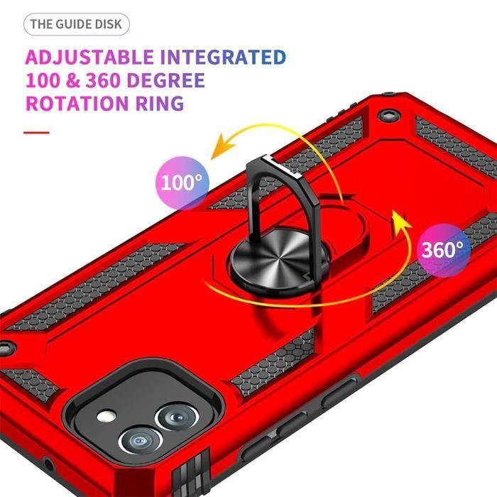 Skyddsskal - BOOLING - Samsung Galaxy A05 - Röd - 360° Ringstativ - 2 Härdat glas