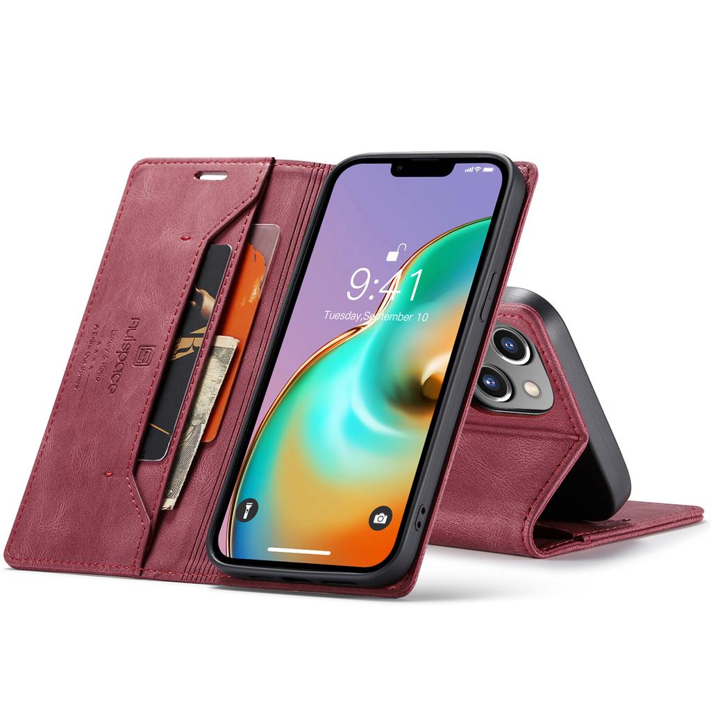 For iPhone 14 Plus Vintage Leather Flip Wallet Case with RFID Blocking Card Slot, Matte Retro Folio Cover for Women Men (4 Colors)