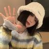 White Korean Style Bucket Hat For Women Warm And Lambswool Cozy