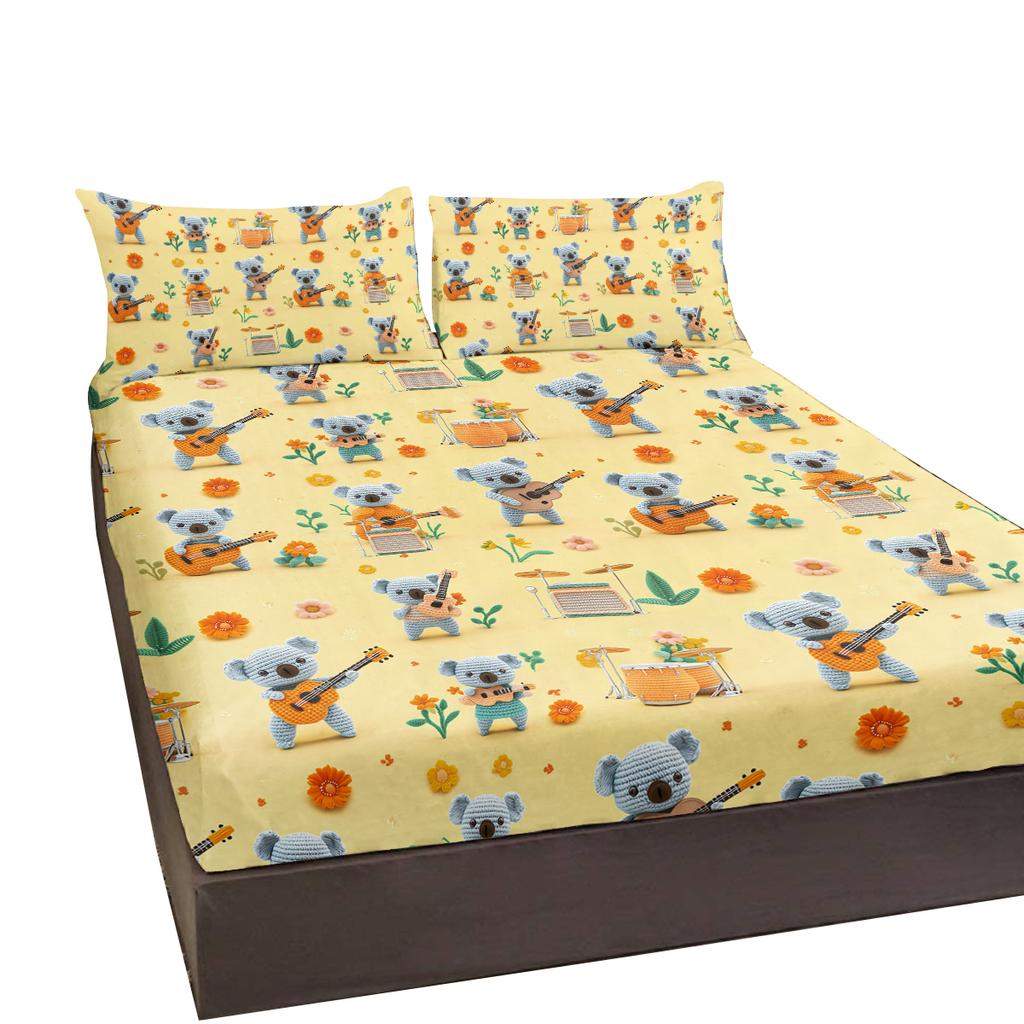 Zestaw pościeli 3-częściowy Koala Guitar, styl literacki, z 2 poszewkami na poduszki, odpowiedni do sypialni (Hobby, Osobowość)