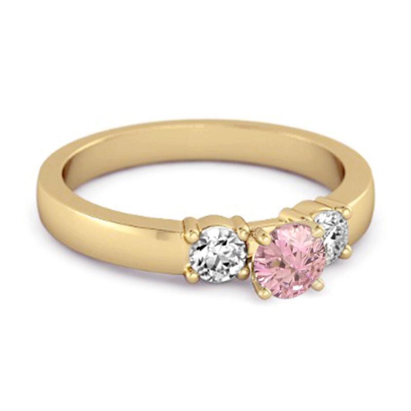 Eleganter Damen-Ehering mit drei rosa Zirkonia - 925 Sterling Silber Gold Vermeil
