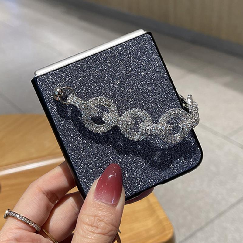 Luxury Bling Black White Love Bracelet Pu Leather Phone Case For Samsung Galaxy Z Flip 4 Hand Chain Z Flip 3 Z Flip 5g Cover