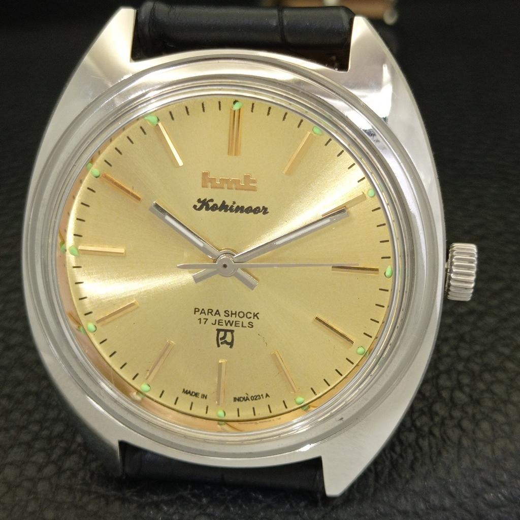 HMT KOHINOOR VINTAGE HAND-WINDING INDIAN MENS GOLDEN COLOR DIAL WATCH a440992-4 HT-a440992