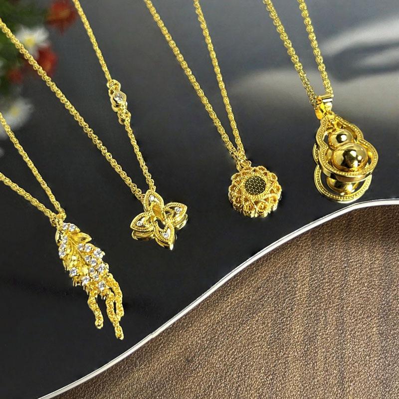 Necklace Women's Four Leaf Clover Leaf Tassel New Chinese Fulu Rotating Gourd Light Luxury Personality Versatile Fashion Clavicle Chain