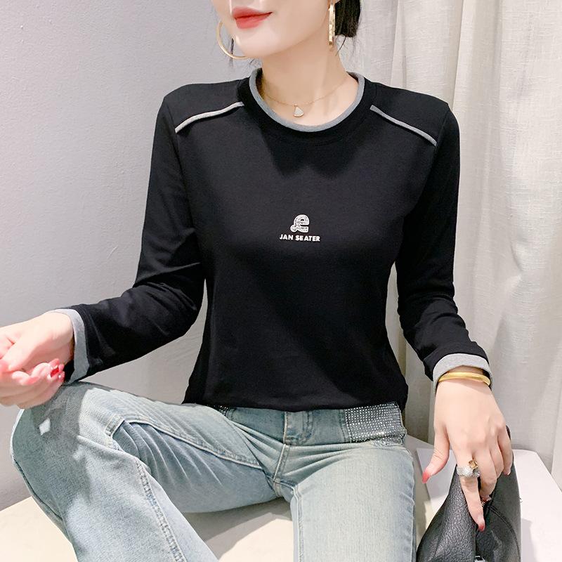 

Черная футболка для женщин с длинным рукавом, зимняя, для новой мамы, теплая, базовая, облегающий топ с круглым вырезом, большого размера 4XL чёрный