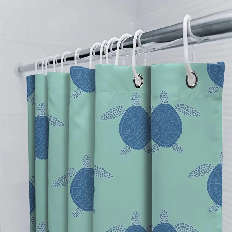 Turtle Pattern Shower Curtain Blue Sea Turtle Bathing Room Decor Waterproof Fabric