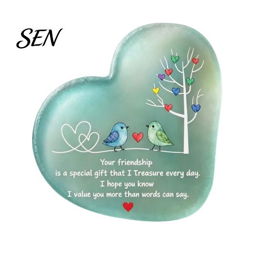 Appreciation Gifts for Long Distance Friend Heart Shape Acrylic Friendship Ornament with Engraved Verse & Bird Tree, Desktop Inspirational Desk Decor