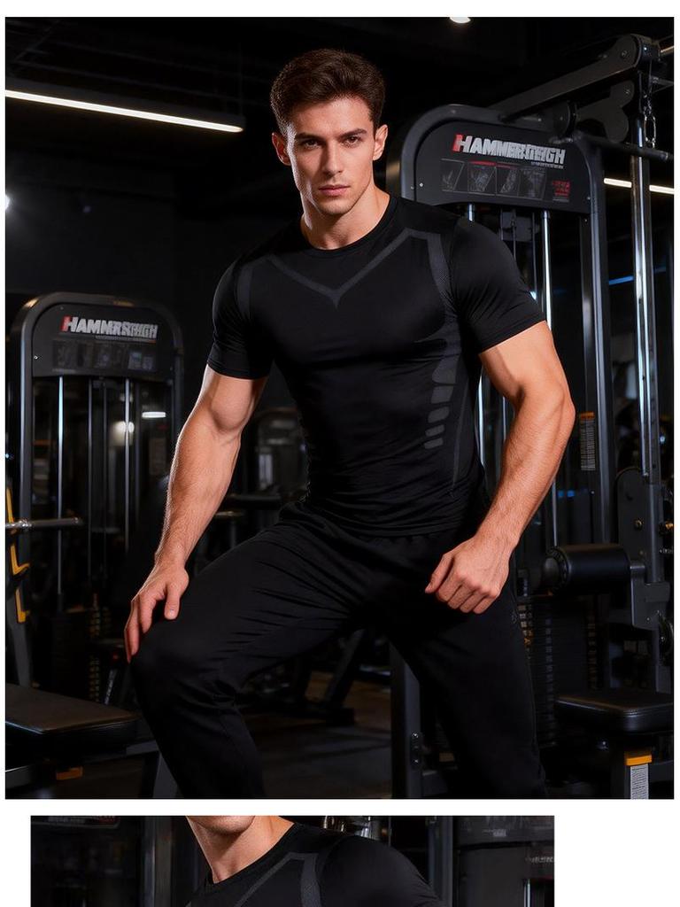 Tricou Sport Bărbați cu Uscare Rapidă și Compresie pentru Fitness, Alergare, Baschet și Fotbal