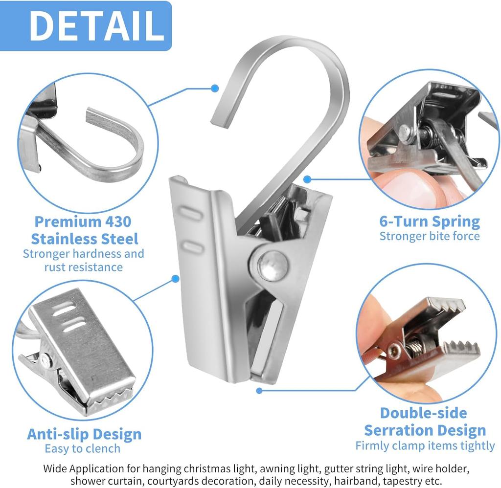 Curtain Hook Clips Stainless Steel Heavy Duty Shower Curtain Rings Thickened Durable Hanging Accessories for Home Decor