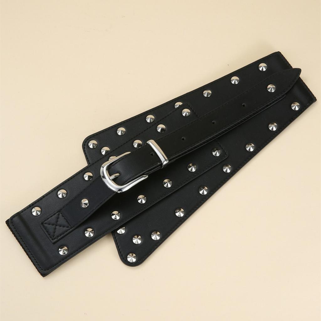 Vintage Belt Rivet Women'S Dress Shirt Decoration Elastic Elastic Extra Wide Waist Seal Belt