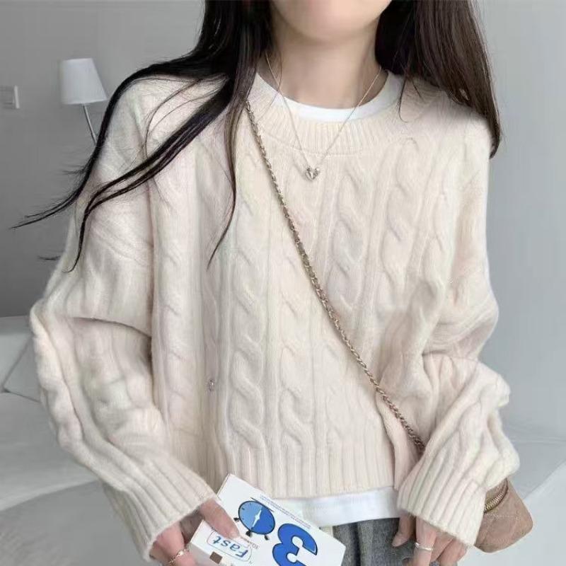 

Свитер осень и зима Fried Dough Twists свободный пуловер новый низ верх трикотаж маленький Женщины one size белый