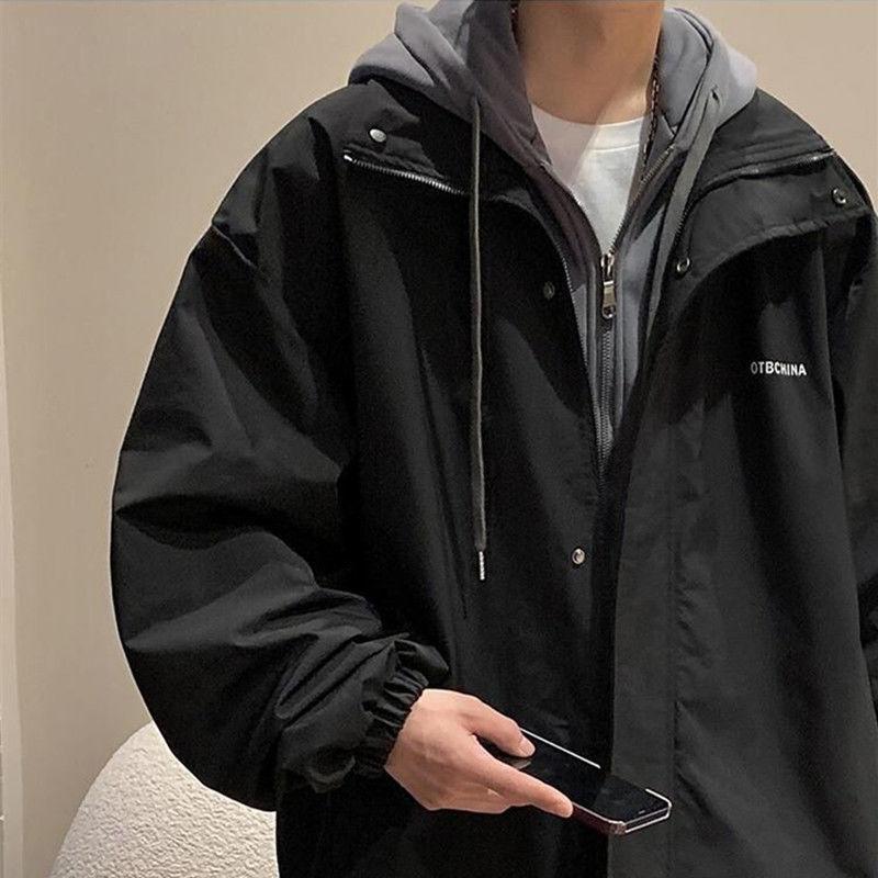 Fake Two-piece Coat for Fat Men Plus Size High Street Men's Baseball Uniform Hooded Jacket Jacket