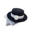 Hepburn Style Flower Flat Top Small Brim Woolen Hat Women's Autumn and Winter French Retro High-end Sense Showing Face Small Temperament Top Hat