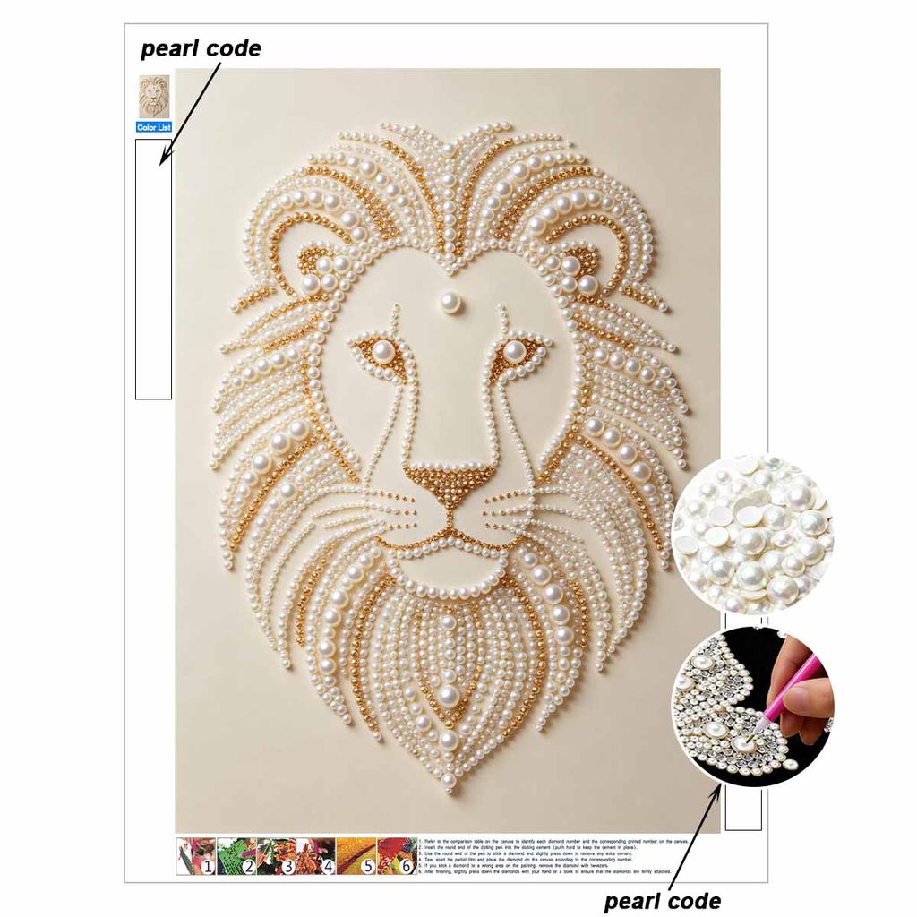 DIY Pearl Embroidery Diamond Painting Kit Majestic Lion Sparkling Beads Art Craft Handmade Decoration Gift for Home