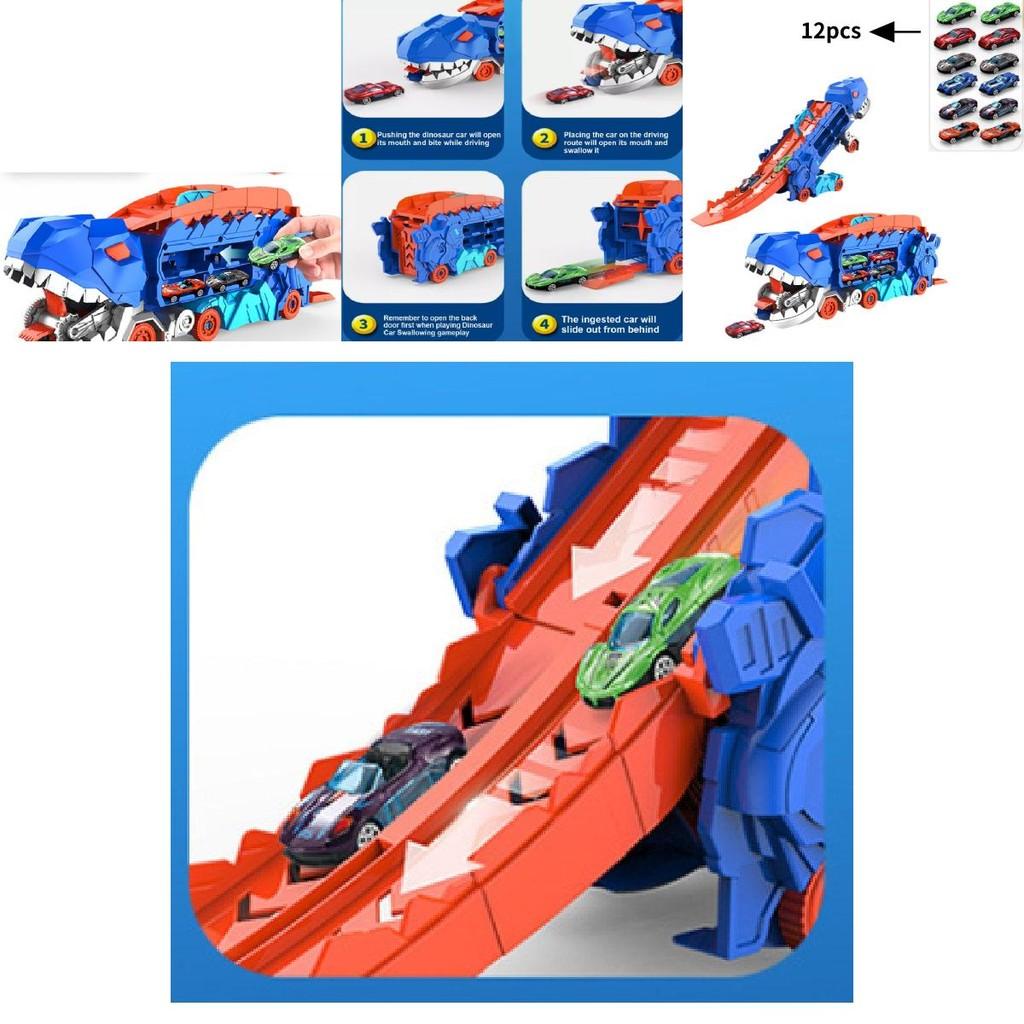 Dinosaur Themed Inertia Powered Sliding Track Playset With Collectible Toy Cars For Kids