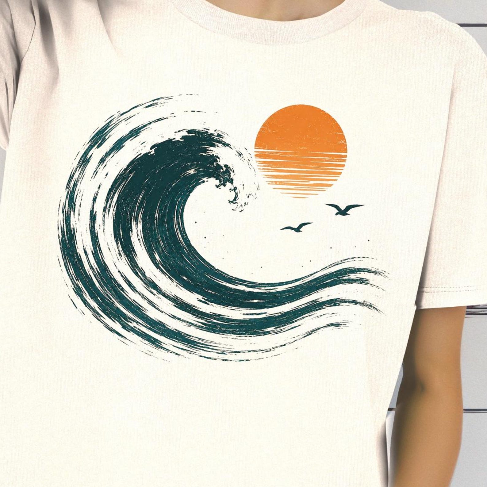 Ocean Wave Shirt, Minimal Beach Sunset Tee, Coastal Summer Shirt, Retro Ocean Wave Tee, Beach Vacation Shirt 3XL
