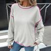 2025 New Autumn and Winter New Round Neck Contrasting Edge Loose Pullover Sweatshirt Women's Casual Loose