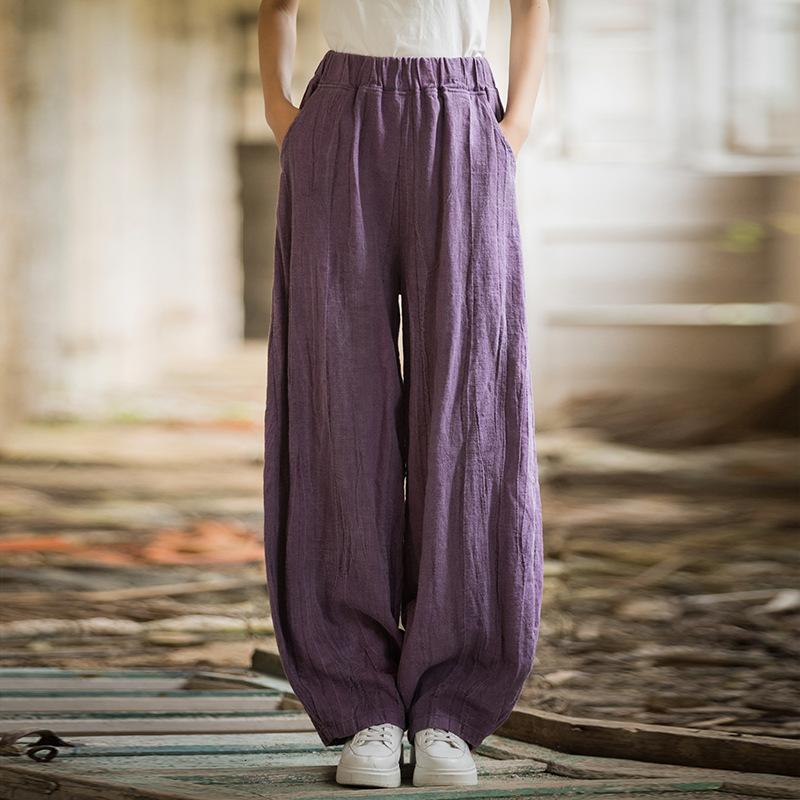 Ramie Tie-Dye Distressed Hose Herbst Baumwolle und Leinen Damen Literatur und Kunst All-Match Casual Hose