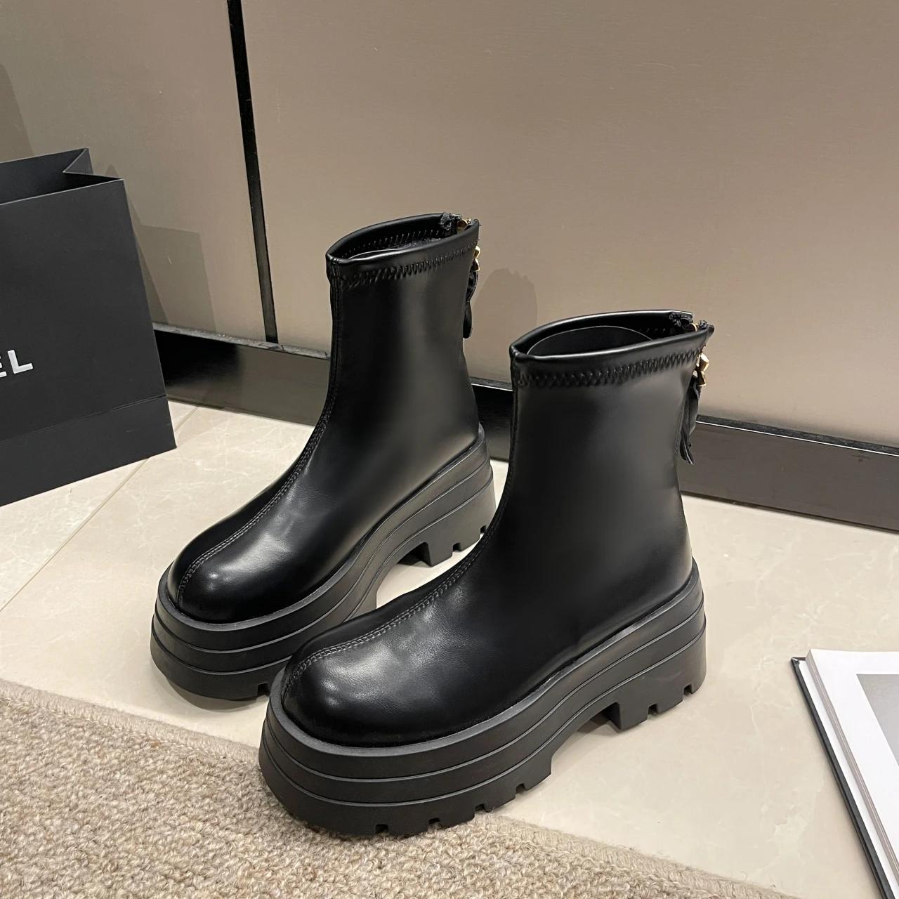 

Женские ботильоны из искусственной кожи на толстой платформе с молнией сзади, короткие женские черные панковские ботинки 40