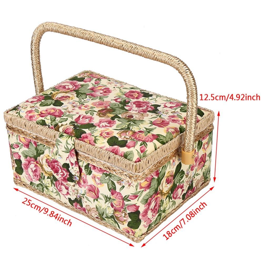 

Vintage Wooden Sewing Box Print Design Sewing Organizer Box Sewing Basket DIY Crafting Rose flower