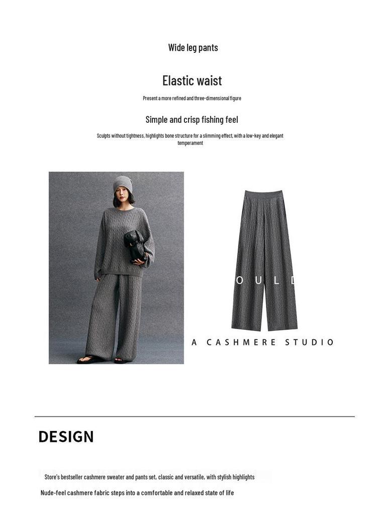 Women's Cashmere Cable Knit Round Neck Loose Sweater - Versatile, Simple, Autumn Winter Style