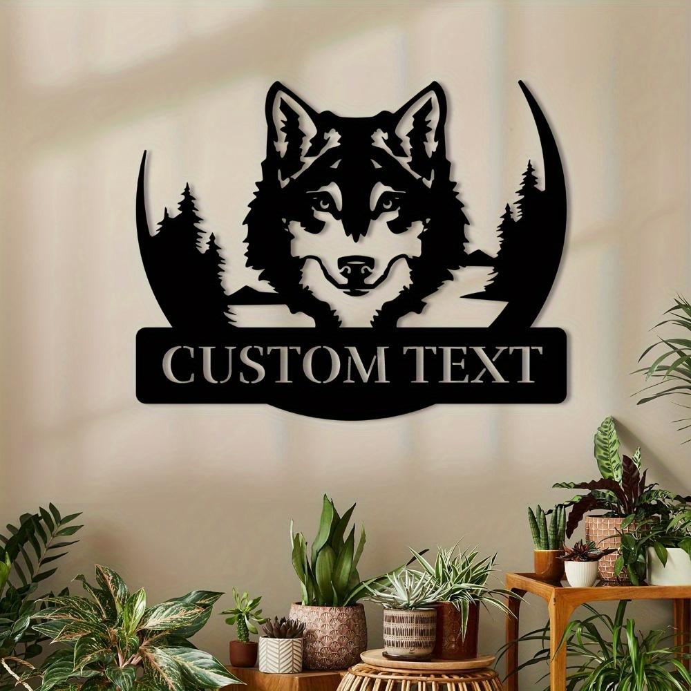 1pc Custom Howling Wolf Skull Metal Wall Sign, Personalized Typography Decoration, Indoor Outdoor Art
