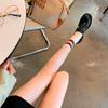 Cowhide Version~ Small Leather Shoes British Style Women's High Versatile Round Head Gold Buckle One Pedal Thick Heel Loafers Uniform Single Shoes