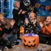 Halloween Pumpkin Bubble Machine Automatic Blower with Music & LED Lights Rechargeable Kid's Toy for Party Favors Outdoor Fun