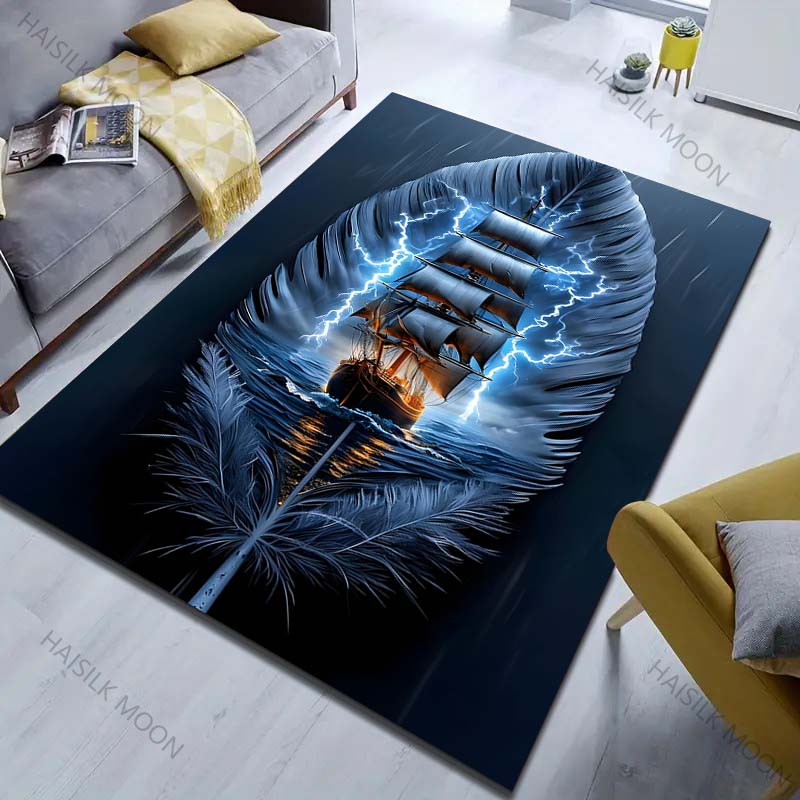 Sailboat in The Sea Print Carpet for Bedroom Living Room Bedside Sofa Floor Mat Modern Home Decor Play Area Rug Large Size