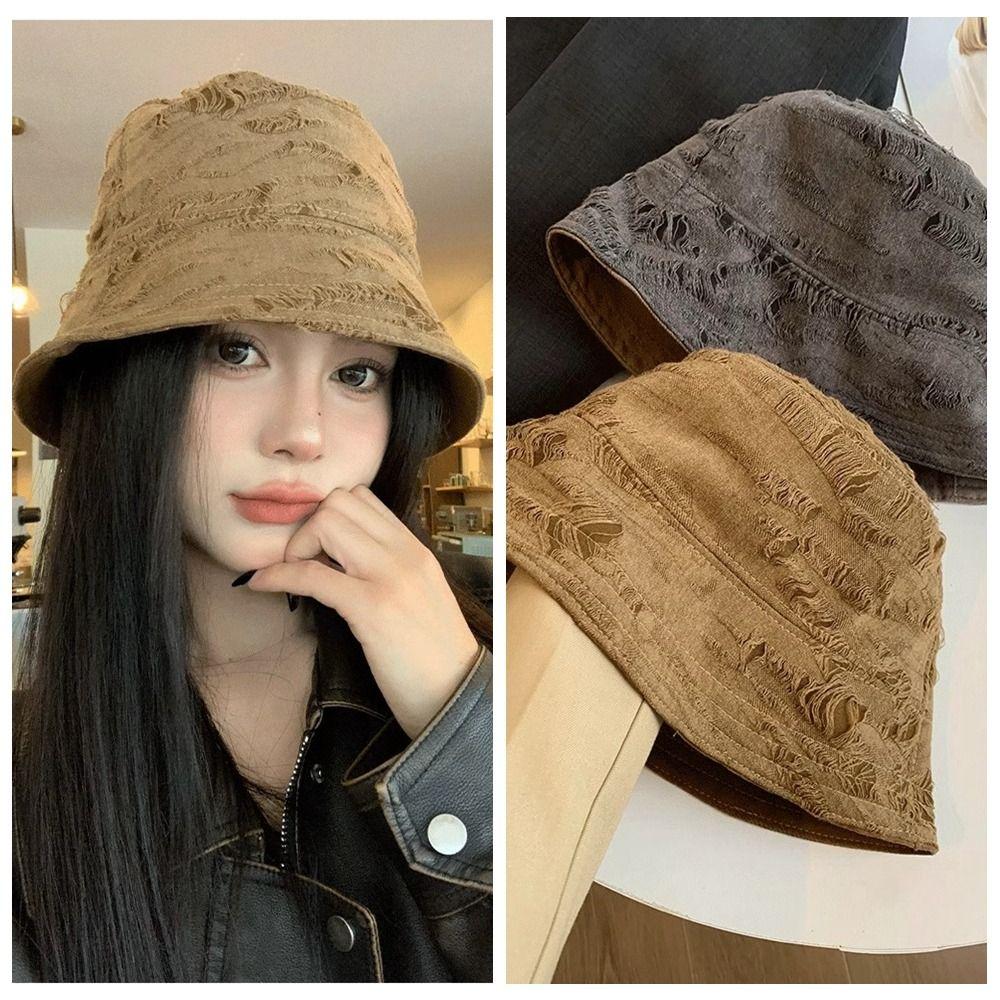 

Solid Color Retro Bucket Hat Hole Summer Sun Hat Breathable Fisherman Hat Male хакі