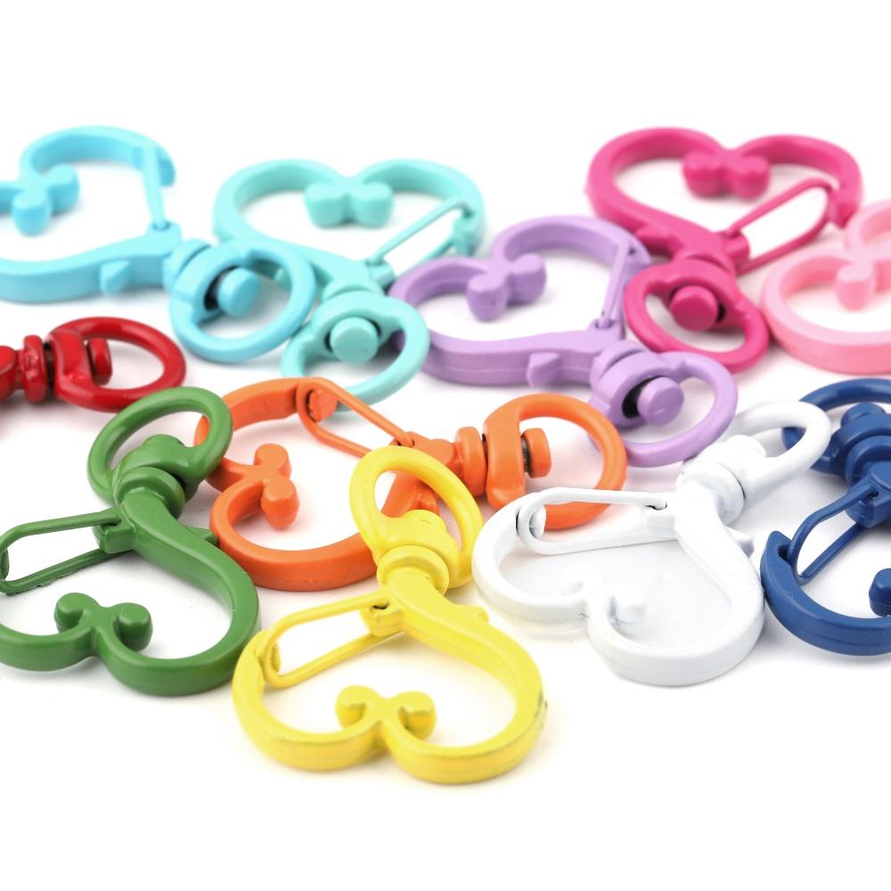 5Pcs/Lot Colorful Metal Heart Lobster Clasp Hooks Key Rings Connectors for DIY Keychain Jewelry Making Findings Accessories