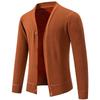 Men S V Neck Long Sleeve Fleece Knit Cardigan Solid Color Casual