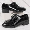 British Style Patent Leather Oxford Shoes for Woman Lace-Up Med Heel Single Shoes Women Pointed Toe Thick Heels Office Pumps