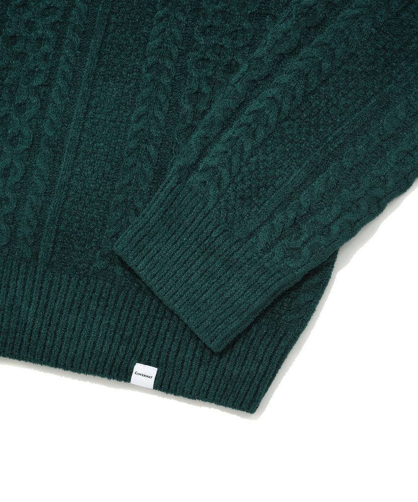 COVERNAT Velvet Cable Round Collar Knit Green