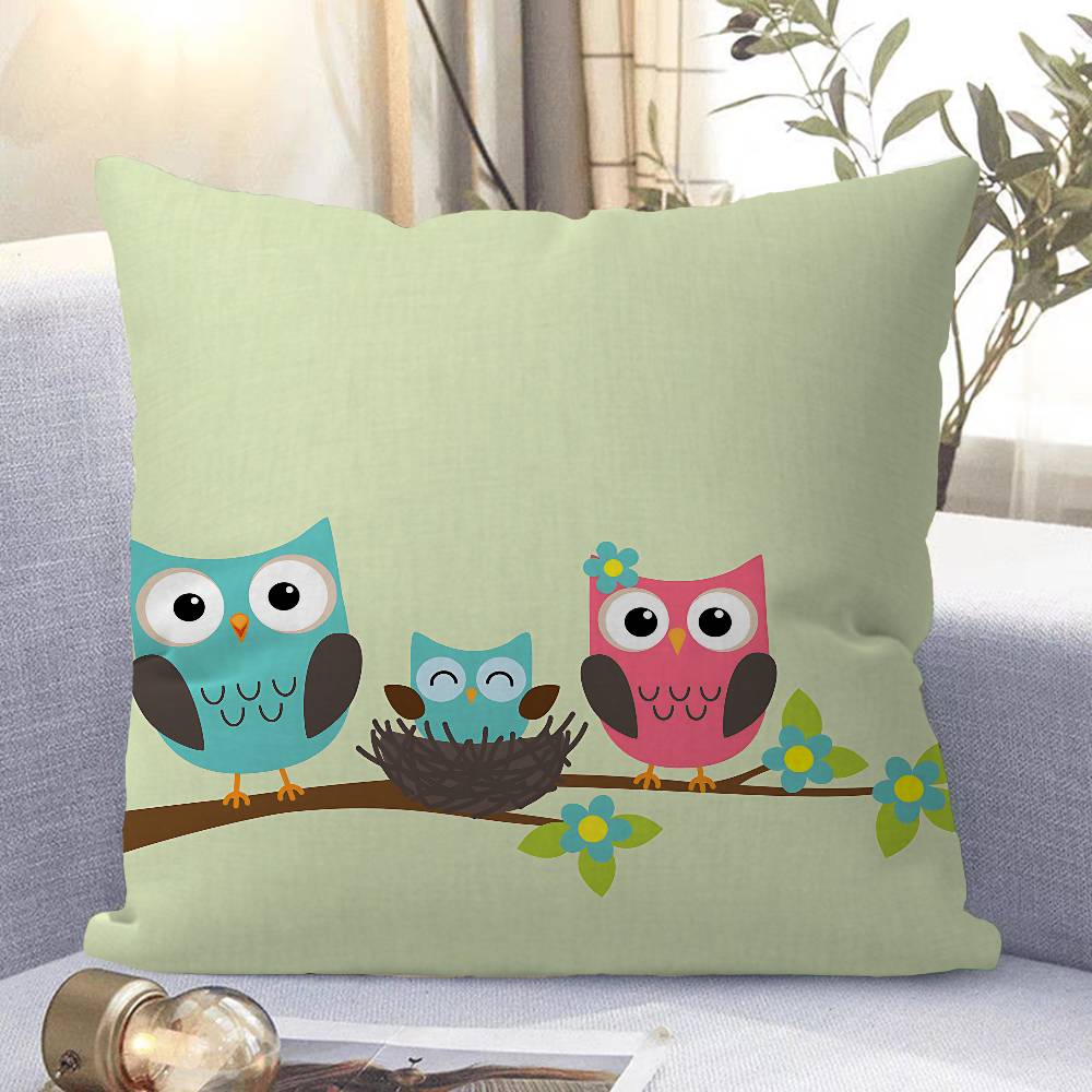 

Cartoon Lovely Owl Pillow Case Removable Washable Cushion Cover – All-Season Soft Linen 16x16Inch