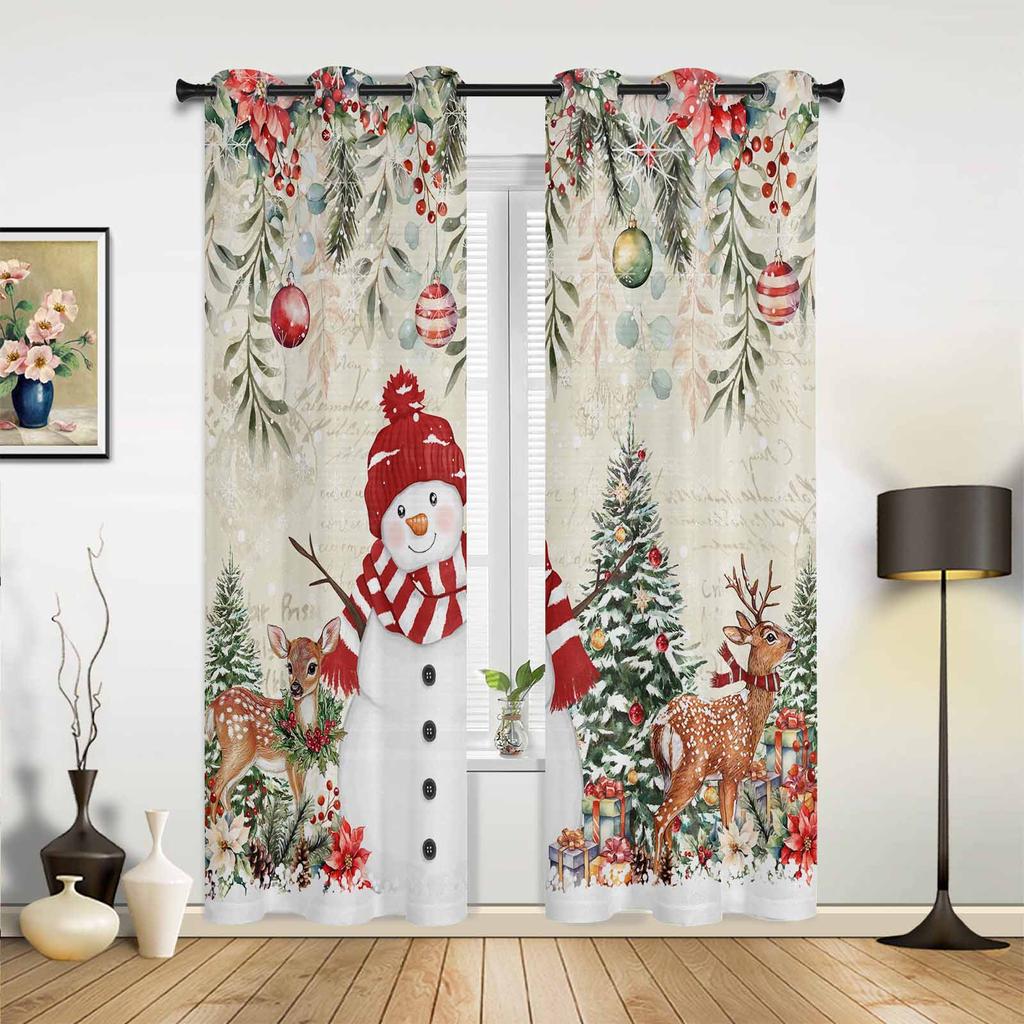 Christmas Ball Poinsettia Print Curtains for Bedroom Living Room Drapes Kitchen Study Room Window Curtain Home Decoration