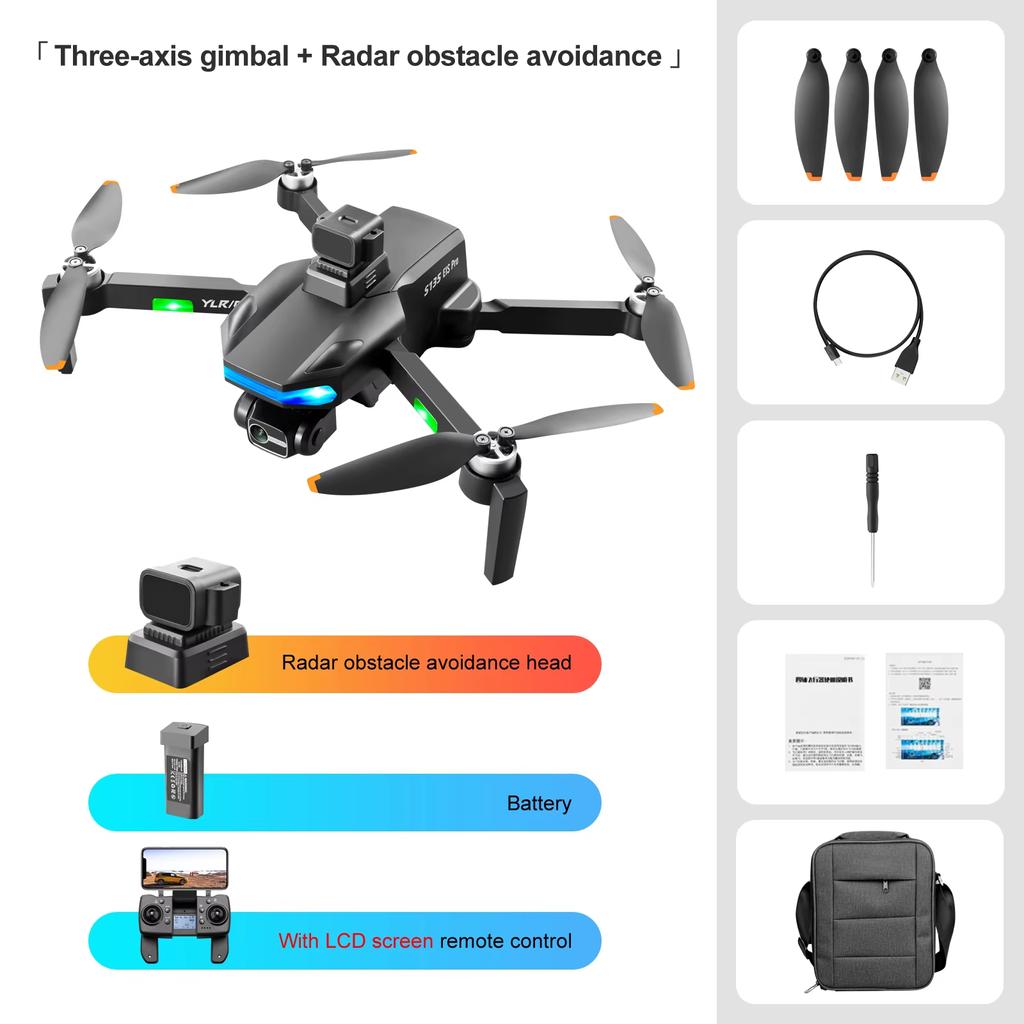 New S135 Professional Drone Radar Obstacle Avoidance Six-axis  Brushless GPS Positioning ESC HD Dual Camera Photography EIS RC Quadcopter Toy Gift