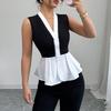 Sleeveless V Neck Summer Patchwork Shirt Elegant Slim Fit Fashion Casual Office Single-breasted Vest Women Fashion Sweet Casual Simple Sblouse