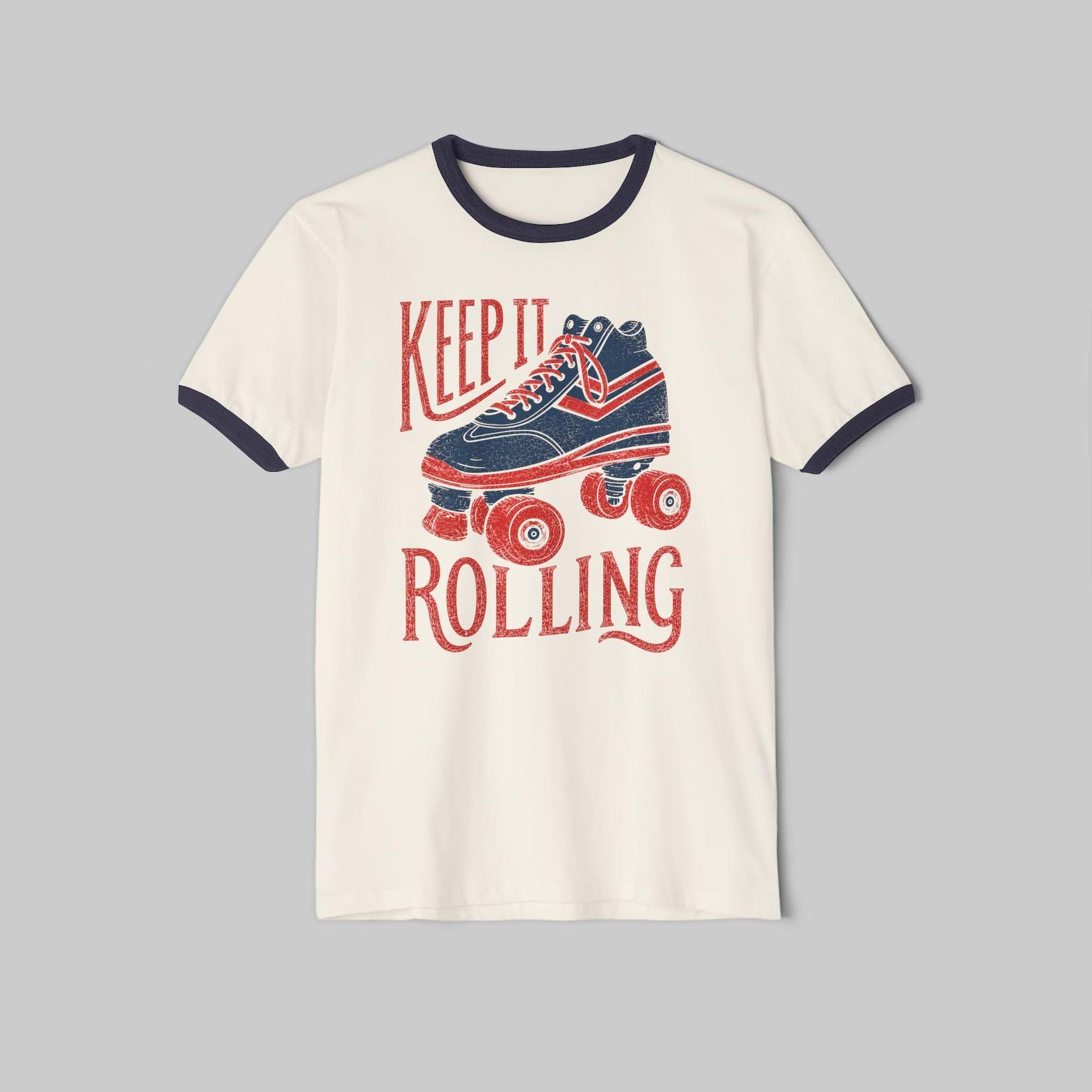 Retro Keep It Rolling Roller Skate Tee | Vintage 70 s Rollerblade Graphic T-shirt S