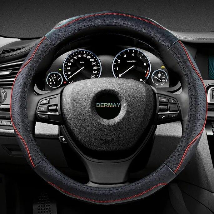 DERMAY Perforated GENUINE LEATHER CAR STEERING WHEEL COVER For BMW Ford Focus Skoda Honda Kia Nissan Etc. Top Quality 4Colors